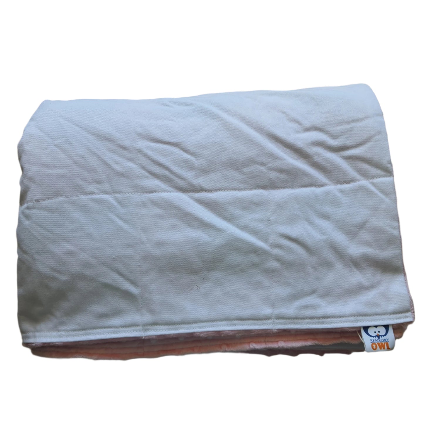 100x150cm, White Cotton & Baby Pink Plush Weighted Blanket, 4kg