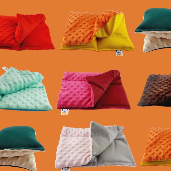 weighted lap pillows and lap pads in different colours and textures