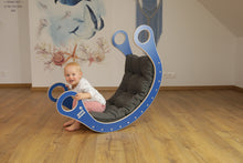 Load image into Gallery viewer, MATTRESSFUTON IN HORIZON BLUE, GRAP[HITE AND ROSA FOR ROCKER - FUTON- GOOD WOOD TOYS