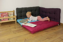 Load image into Gallery viewer, MATTRESSFUTON IN HORIZON BLUE, GRAP[HITE AND ROSA FOR ROCKER - FUTON- GOOD WOOD TOYS