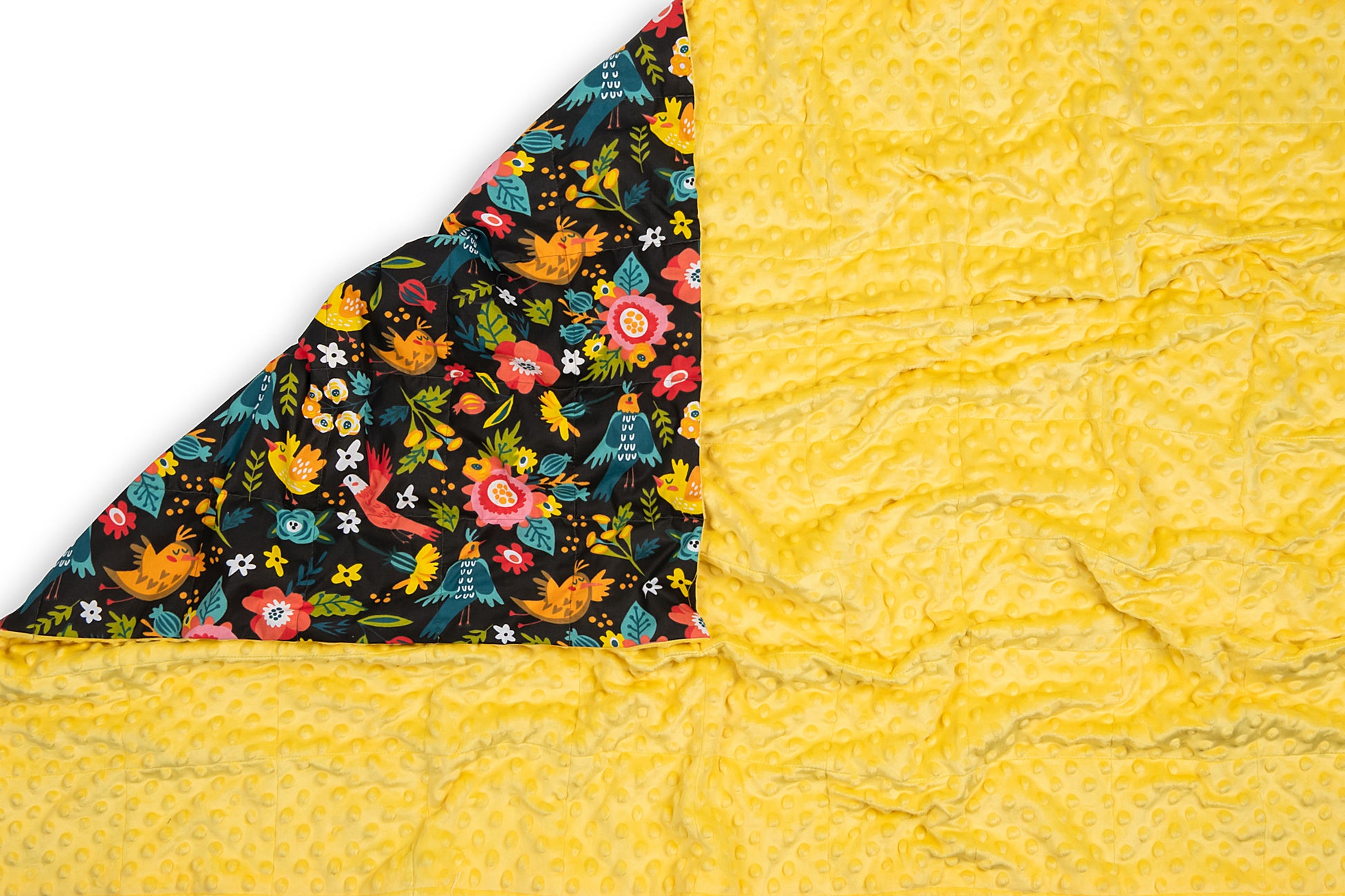 BIRDS 'N' FLOWERS WEIGHTED BLANKET full lengts with plush facing up