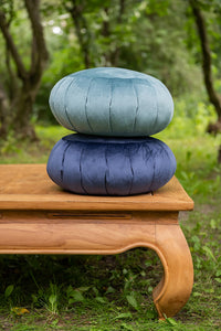 zafu pillow in mint moon and navy blue | sensory owl