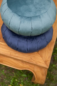 zafu pillow in mint moon and navy blue | sensory owl