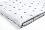 GREY STARS WEIGHTED BLANKET close up to the print