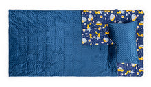 Load image into Gallery viewer, JuniorWeightedSleepingBagSet-fullpic witn navy blue minky