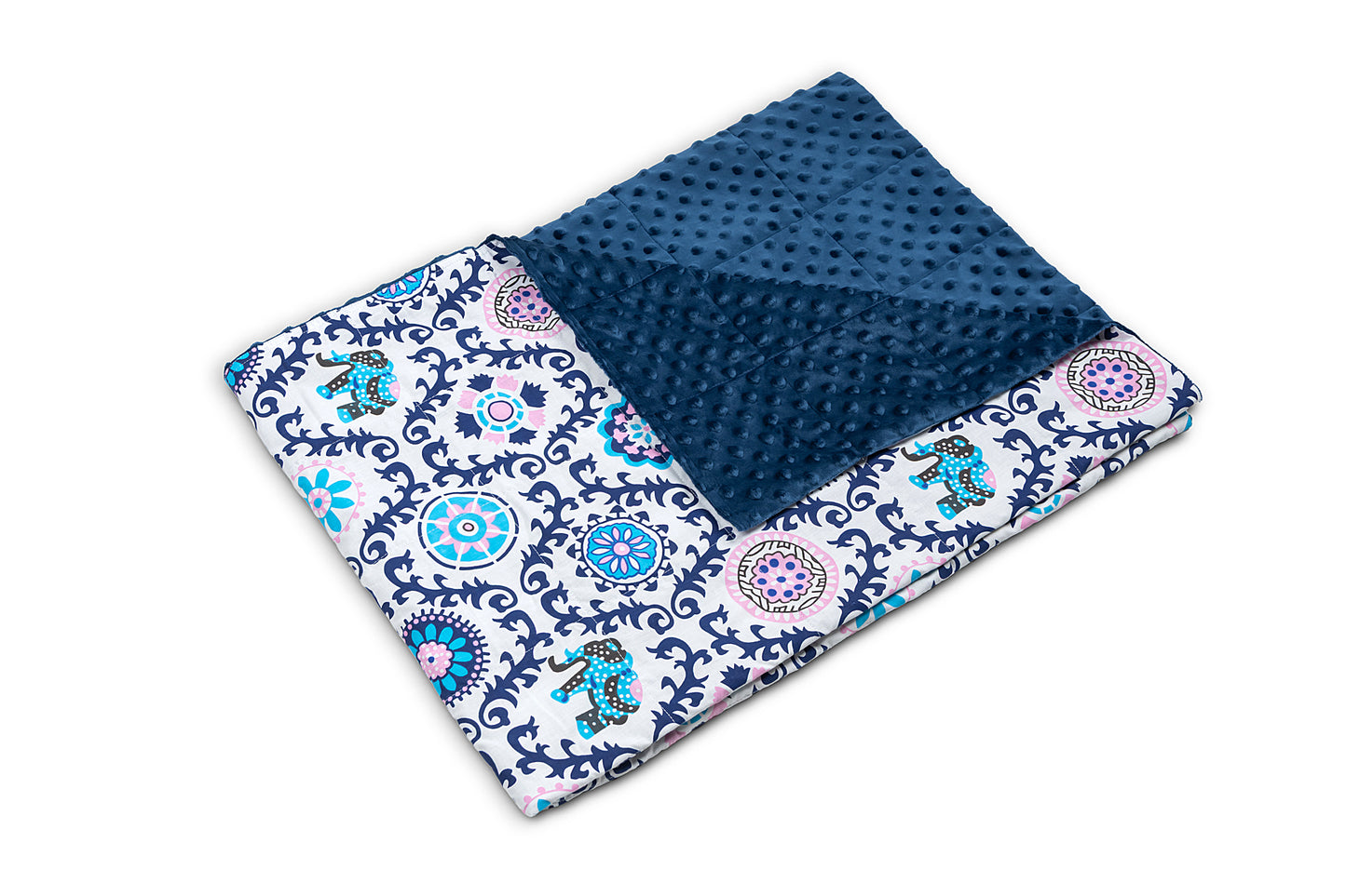 MANDALA WEIGHTED BLANKET plush backing in navy shade