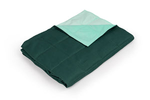 bottle green cotton weighted blanket with mint velvet backing