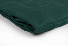 Load image into Gallery viewer, bottle green cotton weighted blanket with mint velvet backing