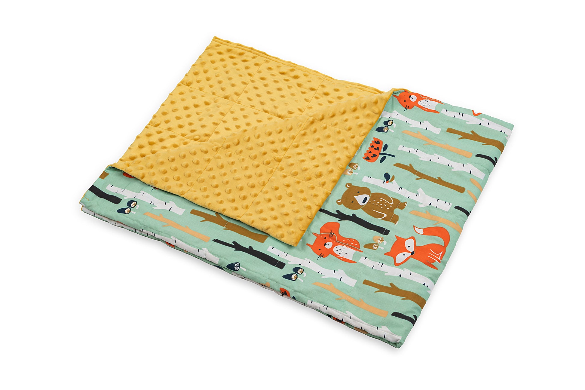 woodland animals cotton print weighted blanket with minky backing