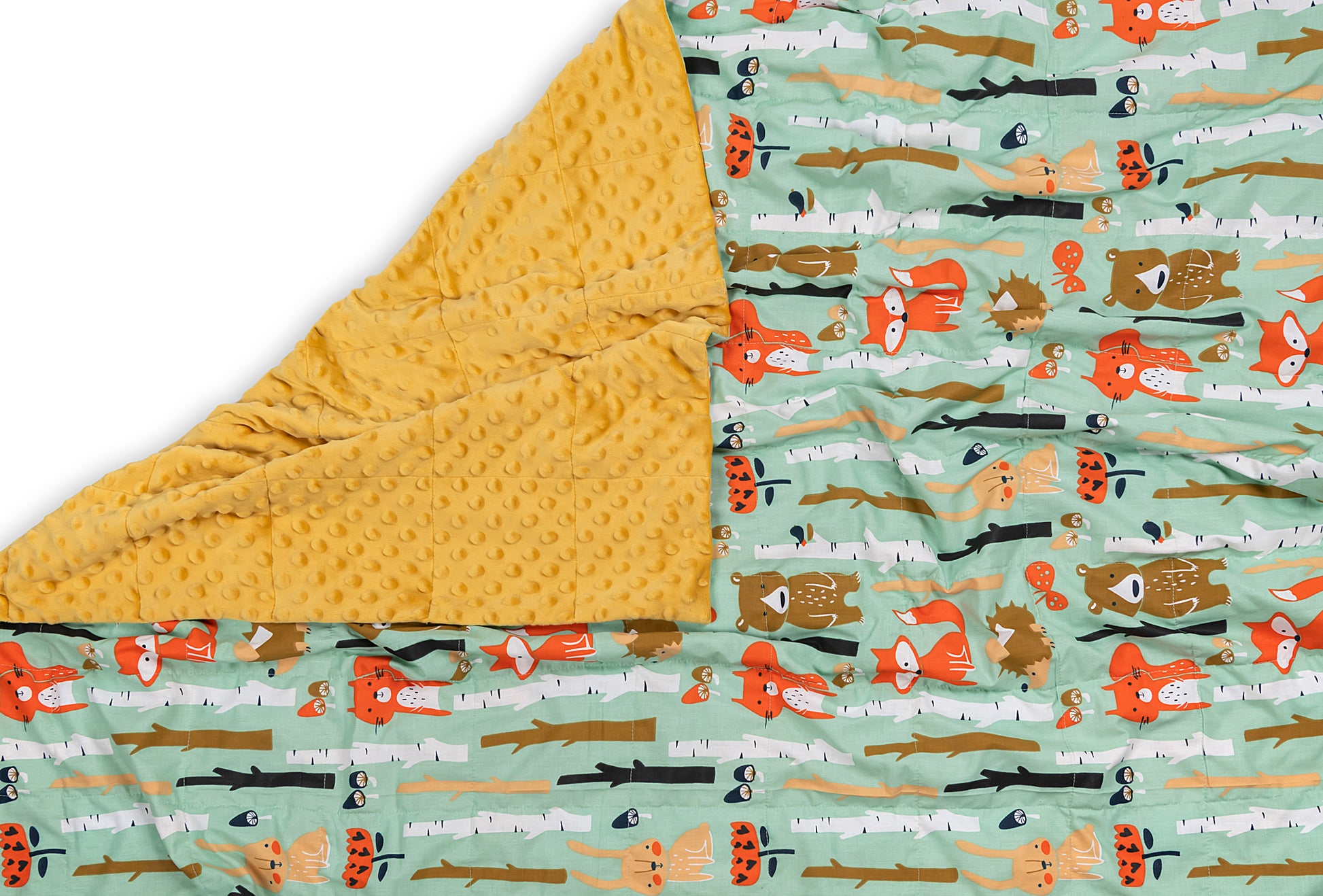 woodland animals cotton weighted blanket with minky backing open corner