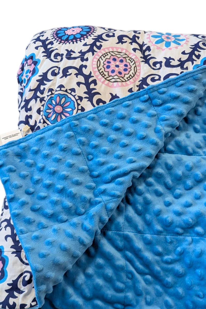135x200cm, Mandala Print & Azure Plush Weighted Blanket, 9kg