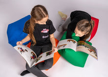 Load image into Gallery viewer, GIRLS READING BOOKS SITTING ON SQARE POUFS