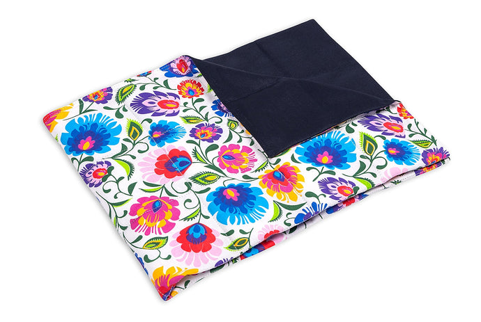 folk cotton weighted blanket made with navy blue cotton  by sensory owl