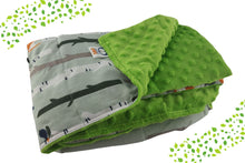 Load image into Gallery viewer, WOODLAND ANIMALS WEIGHTED BLANKET- GREY SHADE and green minky