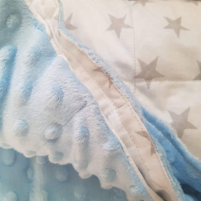 60x80cm Grey Stars with Light Blue Minky Weighted Blanket, 3kg