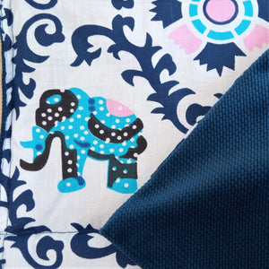 60x80cm Indian Elephants with Navy Blue Velvet Blanket, 2kg