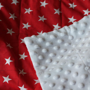 Red Stars & White Minky Blanket | Sensory Owl