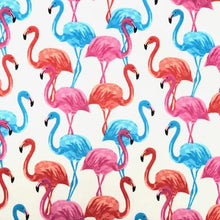 Load image into Gallery viewer, blue, orange and pink flamingos pattern used for weighted blankets sensory owl