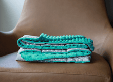 Load image into Gallery viewer, White Dots &amp; Turquoise Minky Blanket | Sensory Owl